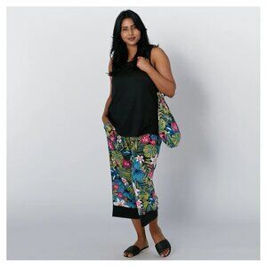 Cuddl Duds Cool & Airy Staycation Tank Set with Bag Black/Tropical Large A479148